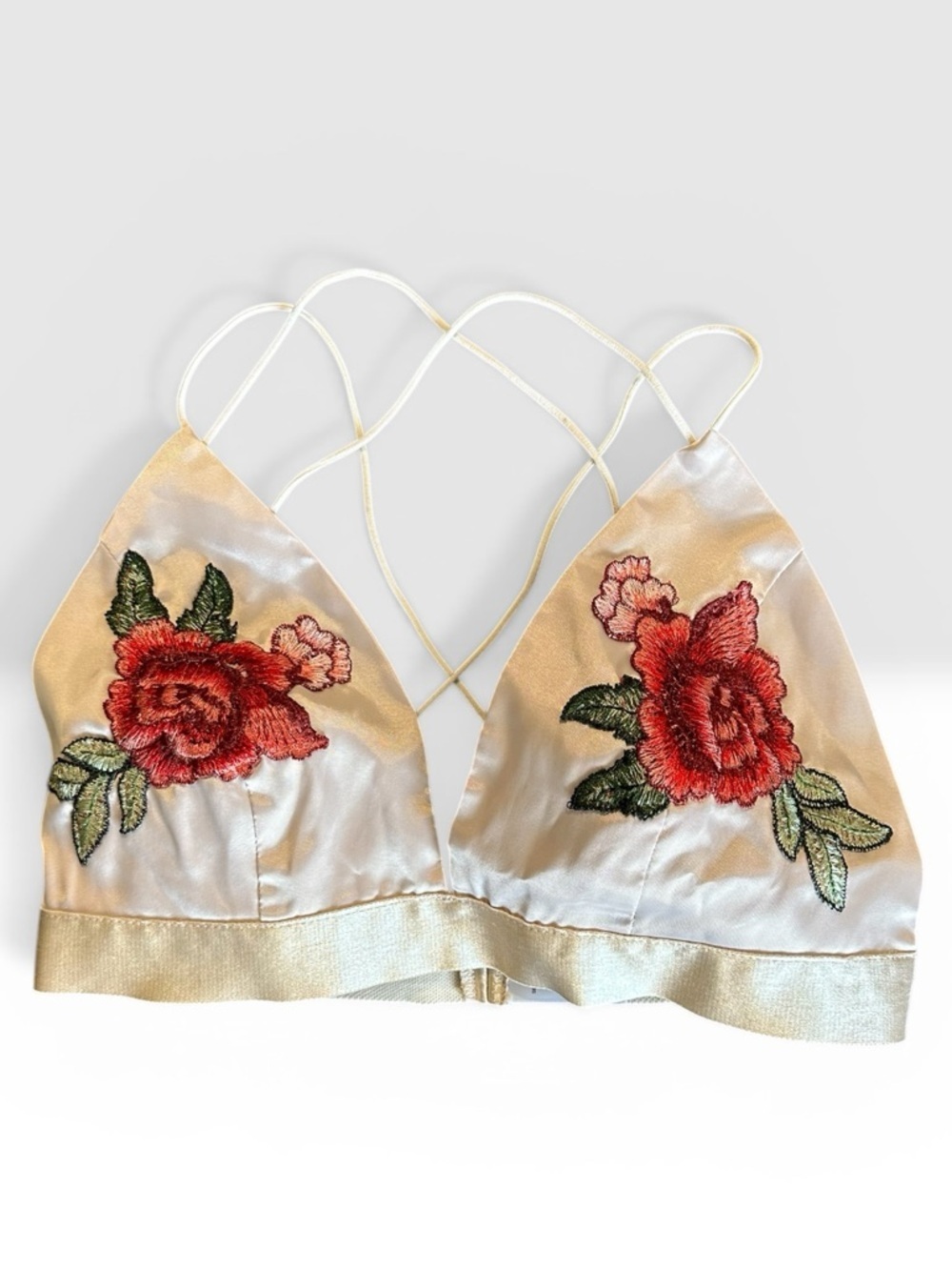 Embroidered Rose Satin Blush Bralette m